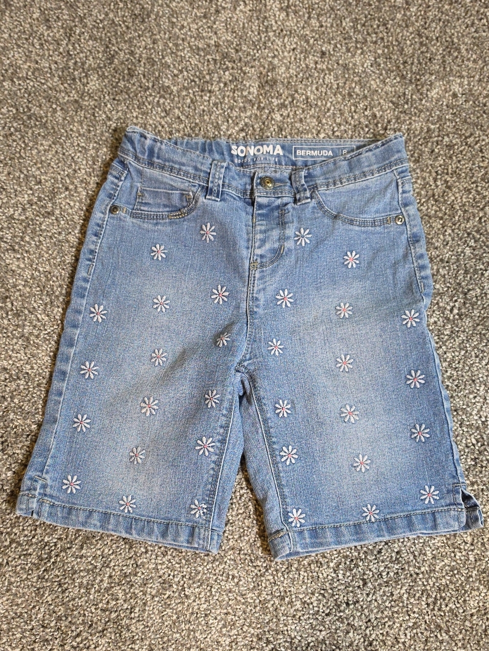 SONOMA Light Blue Denim Bermuda Shorts with Daisy Embroidery